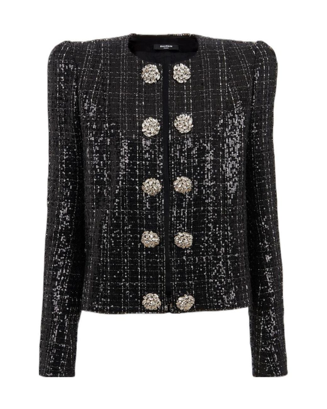 Balmain Black Tweed Sequin Embellished Jacket