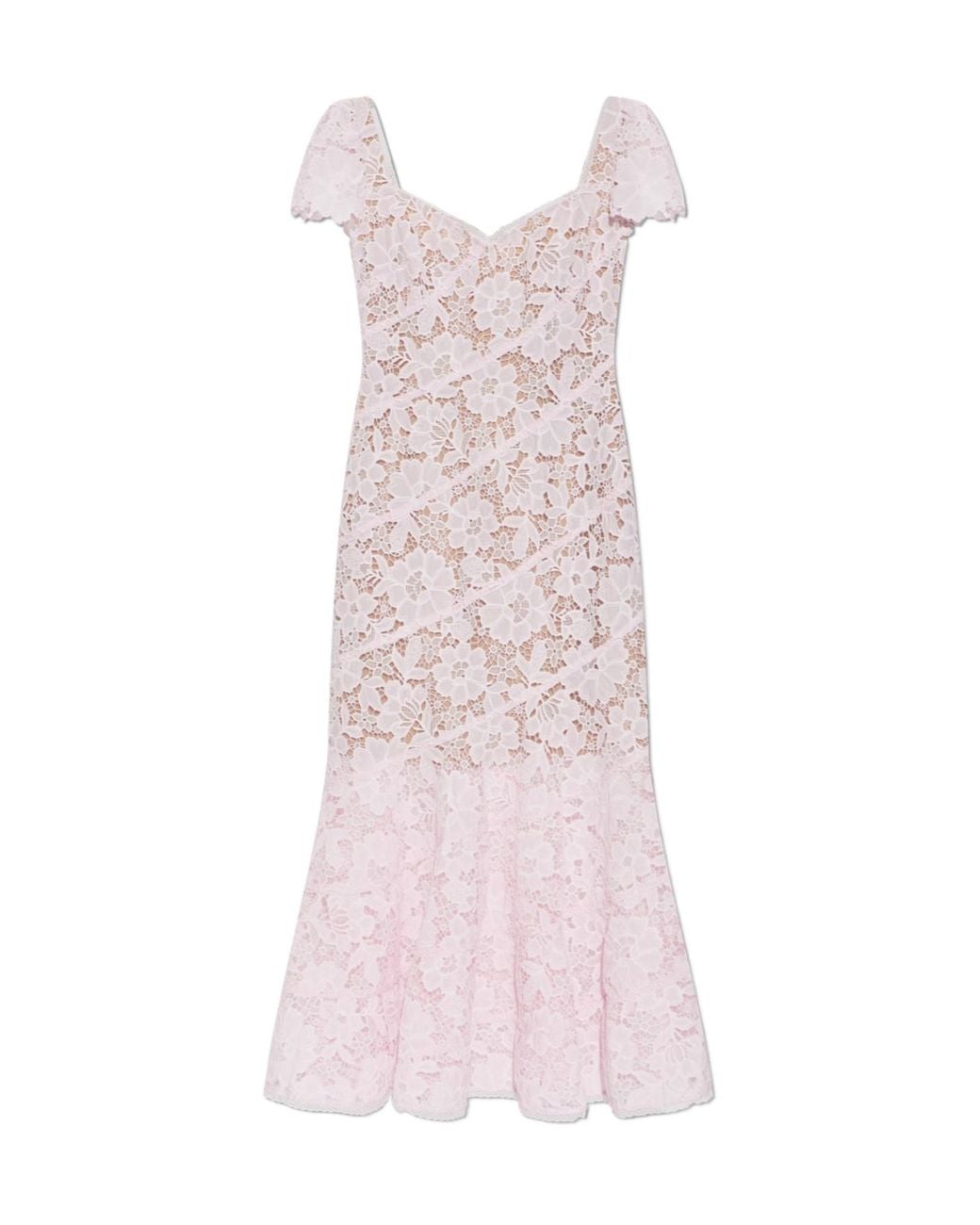 Self-Portrait Pink Floral-Lace Fluted-Hem Midi Dress