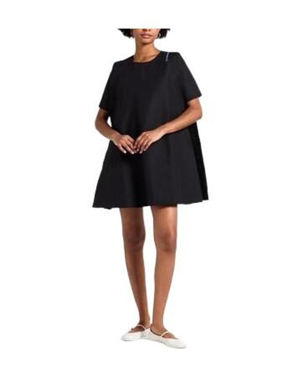 Marni Black Solid-Color Embroidered Short-Sleeved Dress