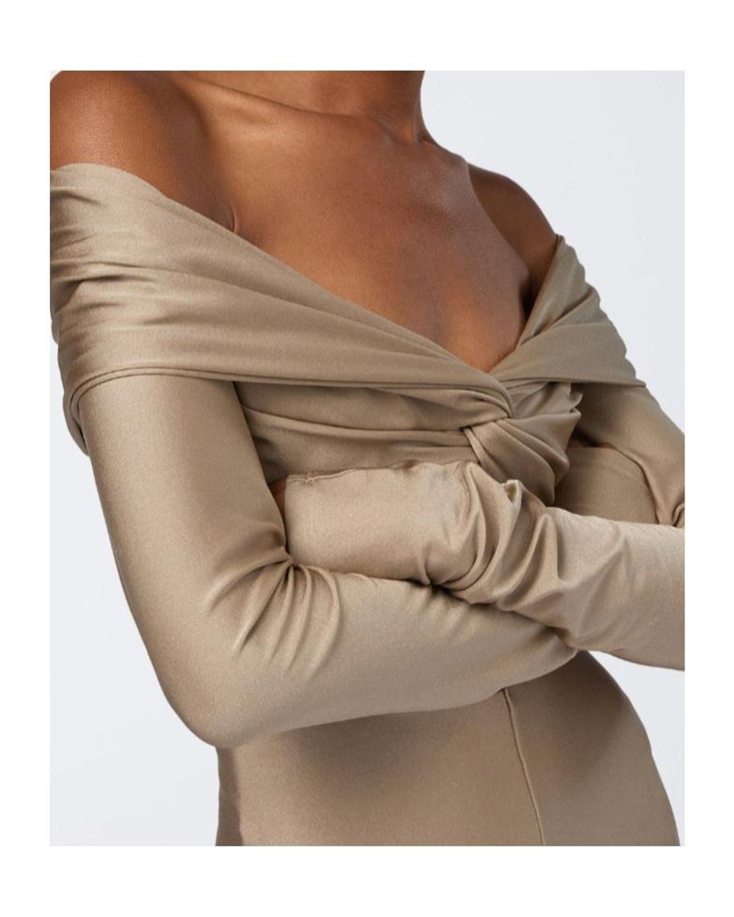ANDAMANE Natural Stretch Off-Shoulder Draped Bodysuit