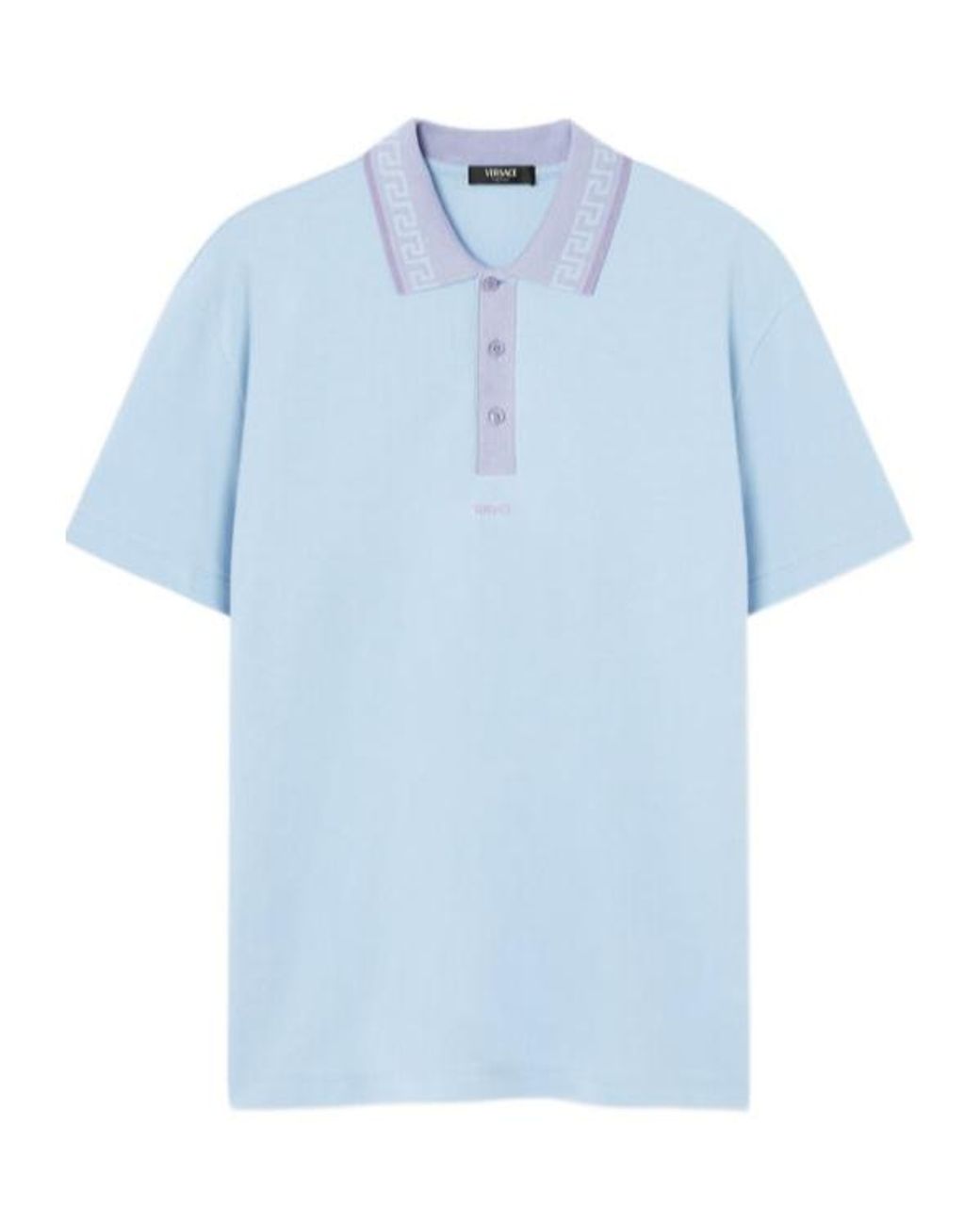 Versace Blue Greca-Collar Short-Sleeved Polo Shirt for men