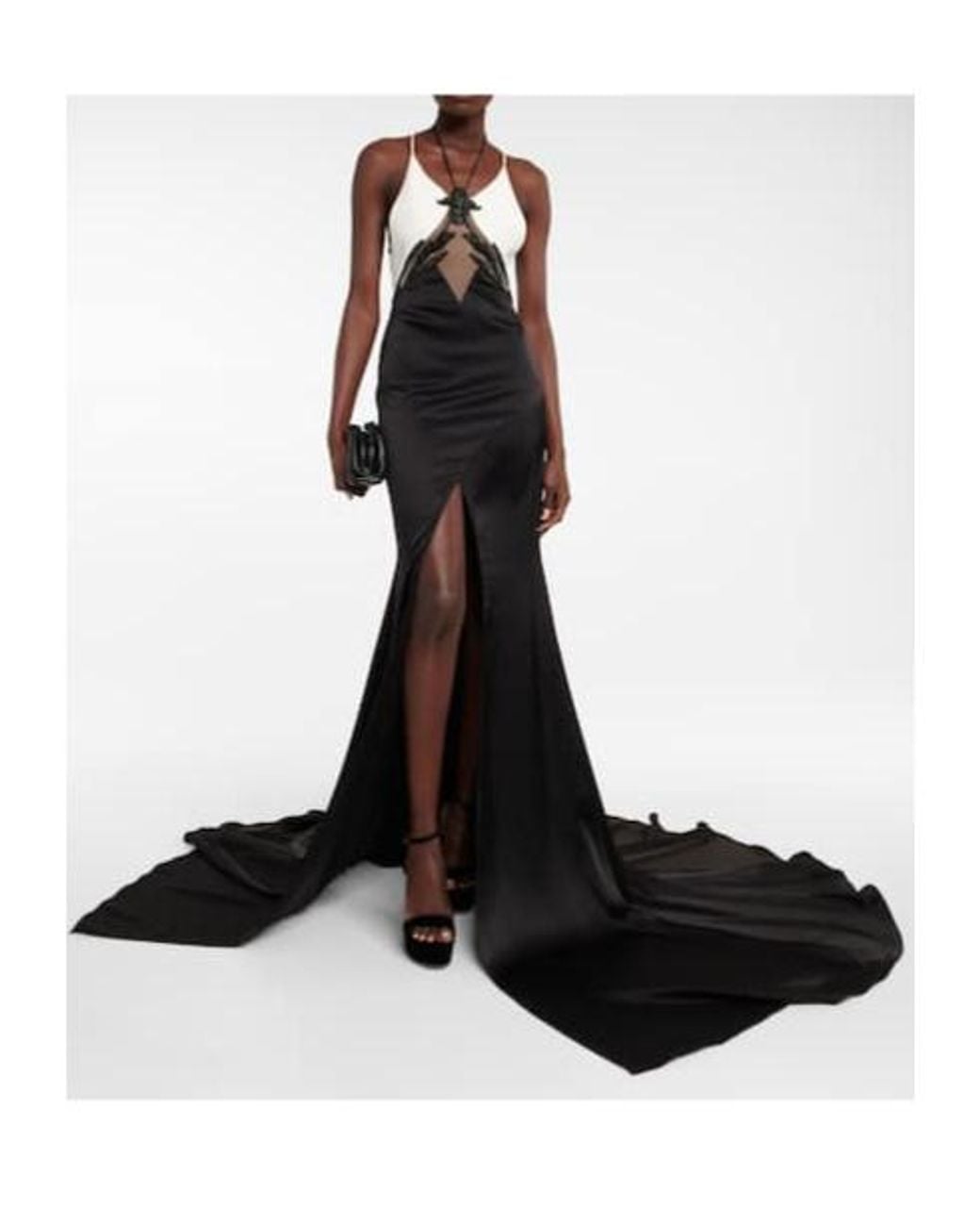 David Koma Black Embellished Cady And Satin Gown