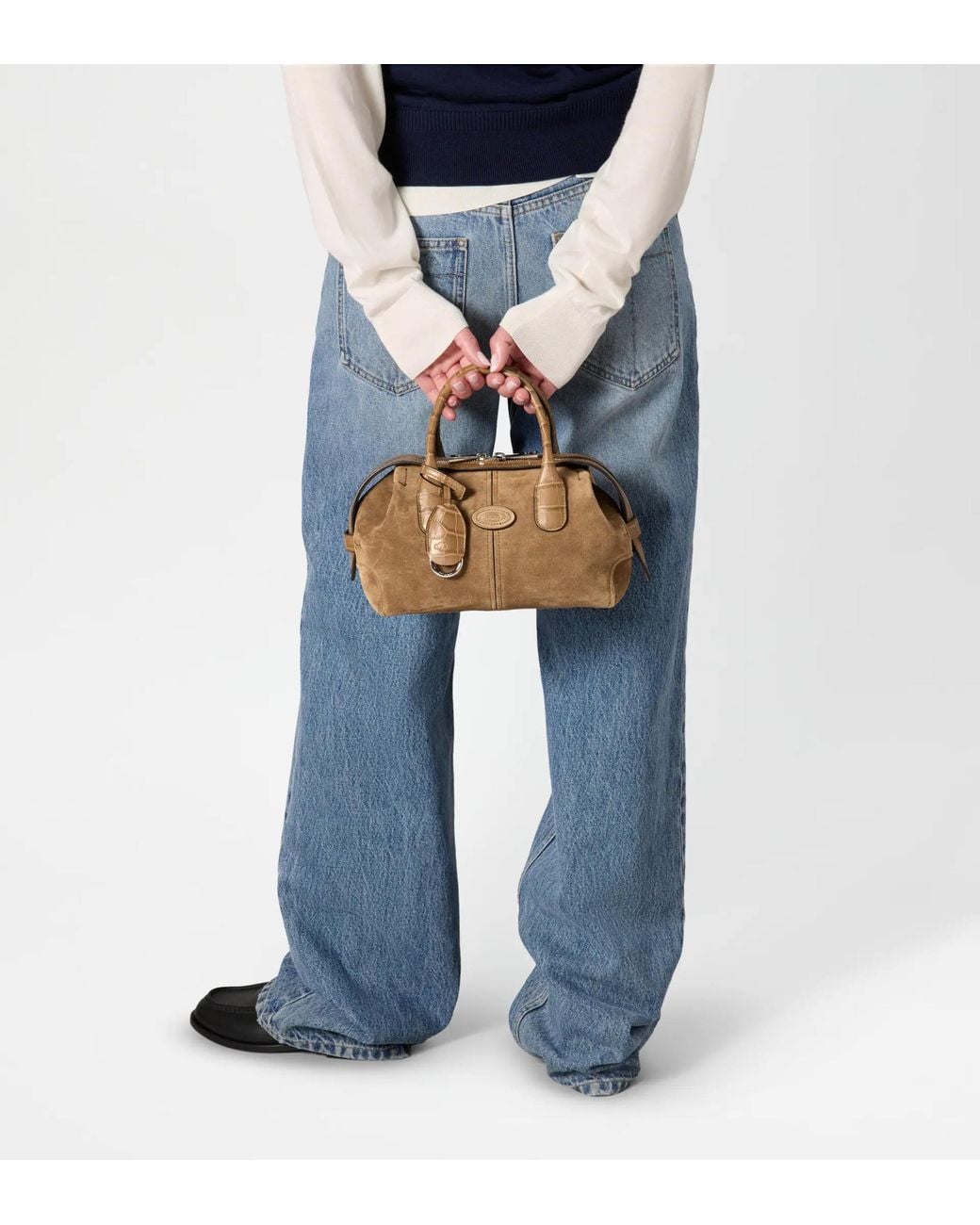 Tod's Brown Croc-Effect Panelled Suede Tote Bag