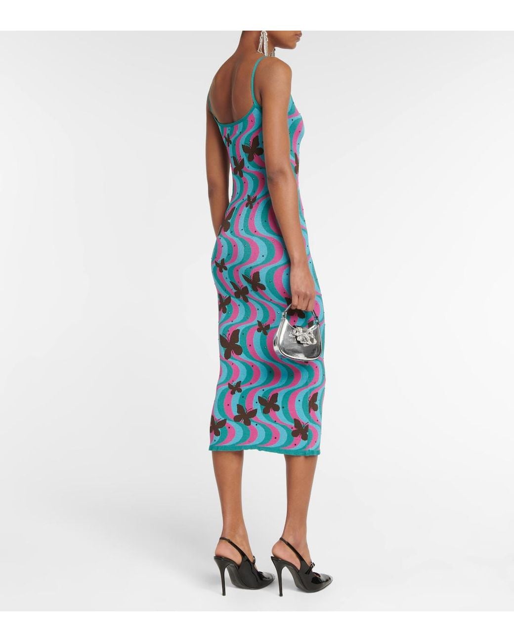 Alessandra Rich Blue Jacquard Midi Dress