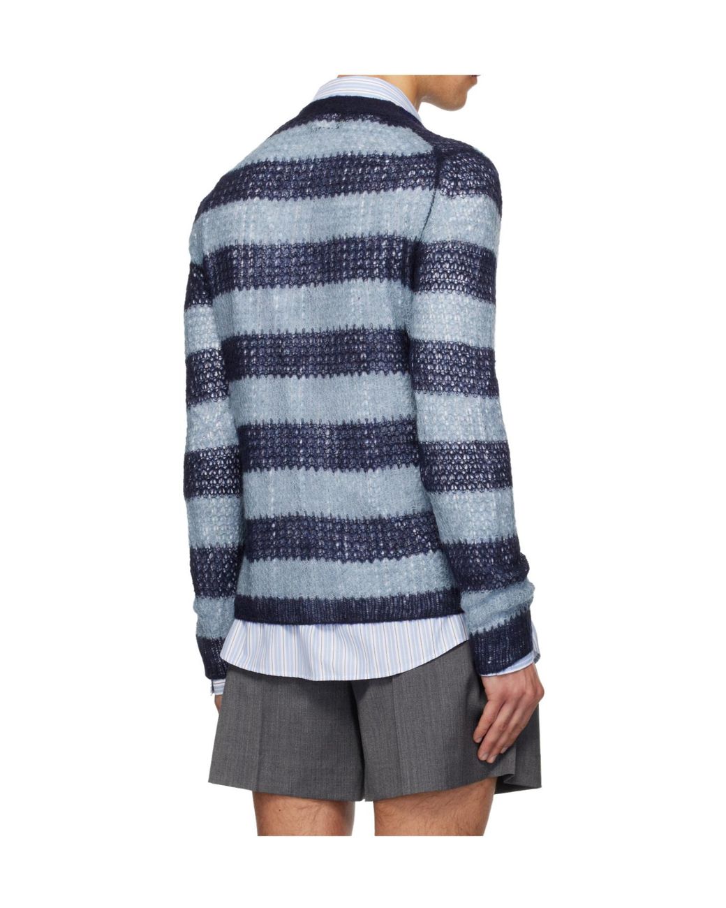 we11done Blue Wool Blend Striped Knit Cardigan for men