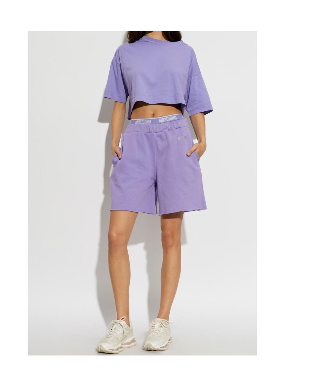 Moschino Purple Logo Waist Bermuda Shorts