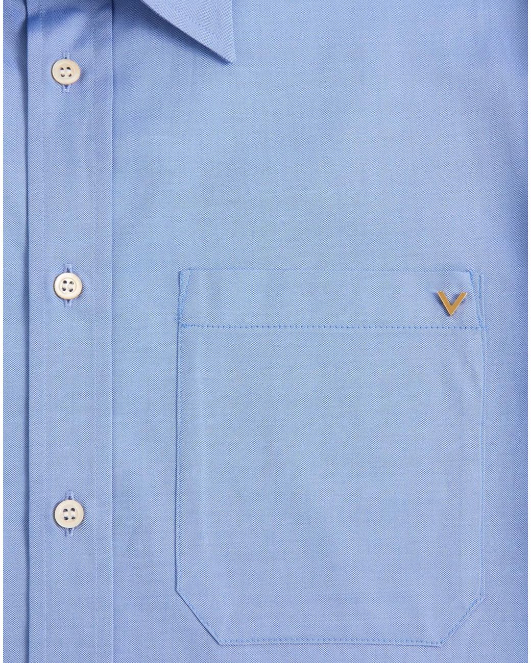 Valentino Blue Oxford Vgold Button-Up Shirt for men