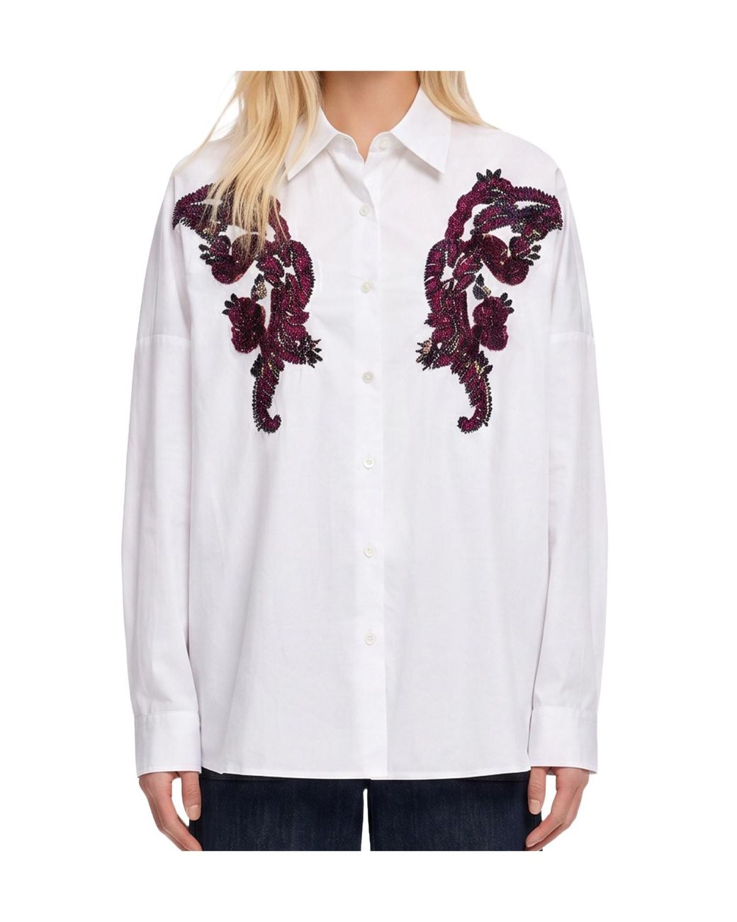 Dries Van Noten White Embroidered Long-Sleeved Shirt