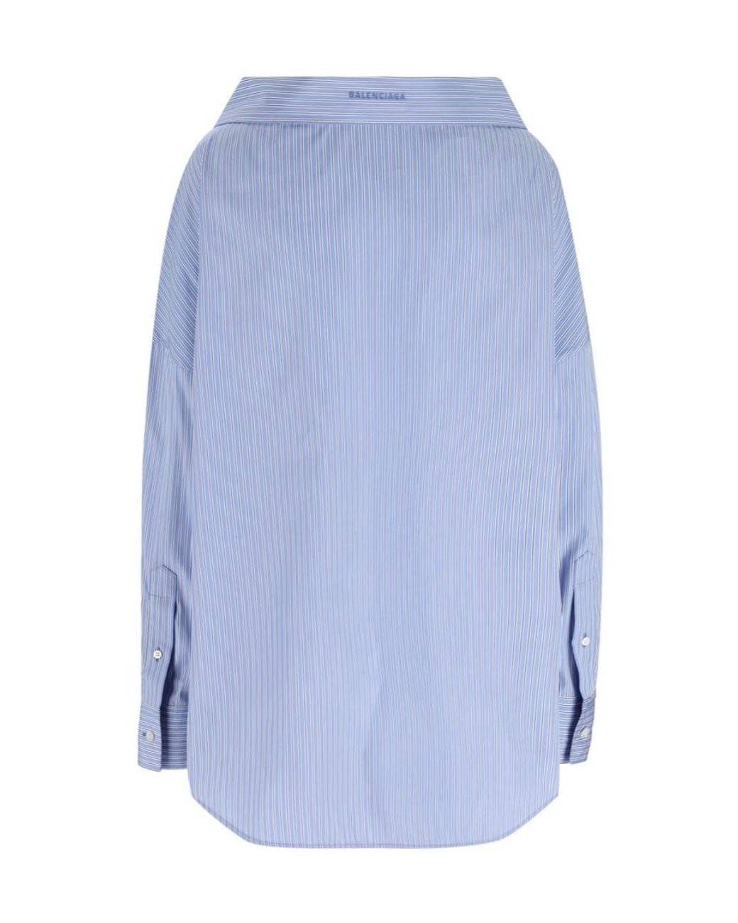 Balenciaga Blue Off-Shoulder Striped Shirt