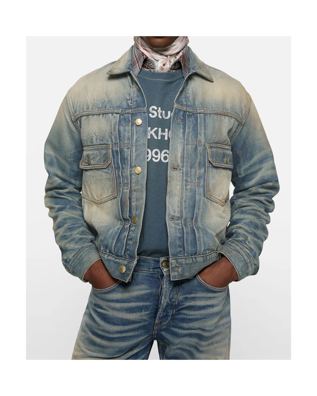 Acne Blue Scraped Denim Jacket for men