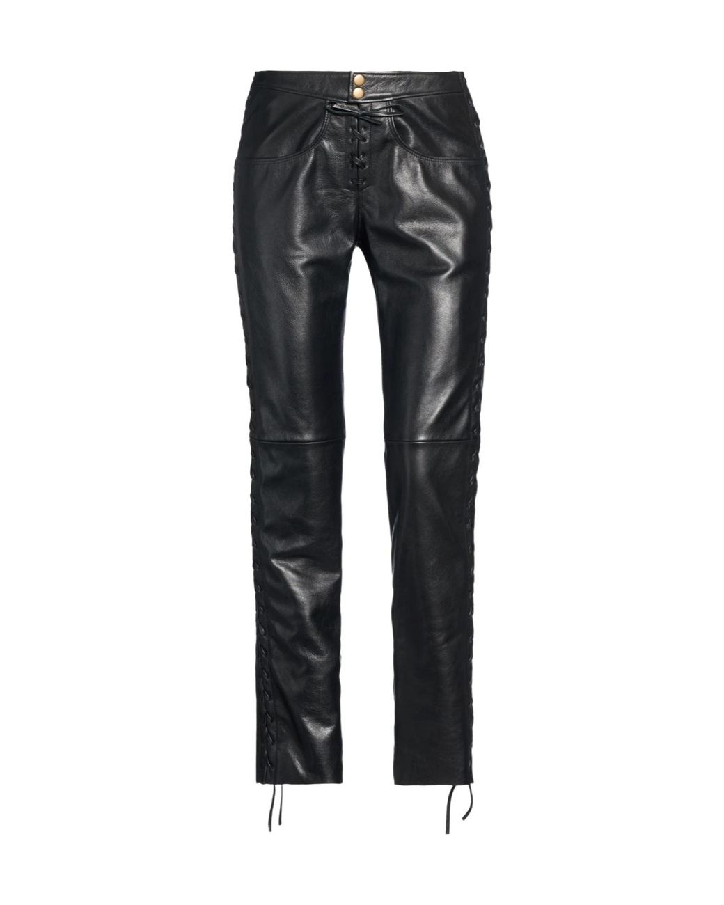 Isabel Marant Black Solid Color Slim-Fit Leather Pants