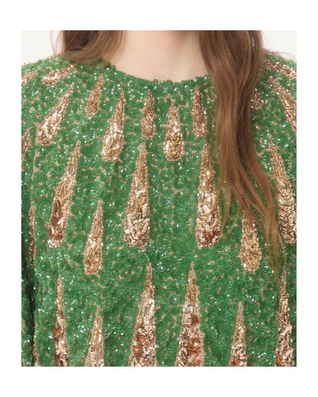 Valentino Green Embroidered Chiffon Top
