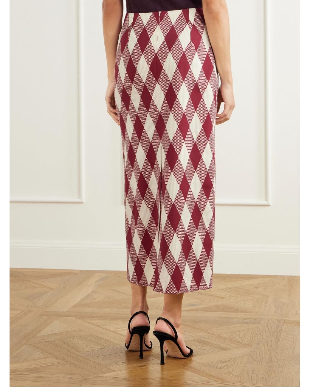 Oscar de la Renta Red Wool-Blend Midi Skirt