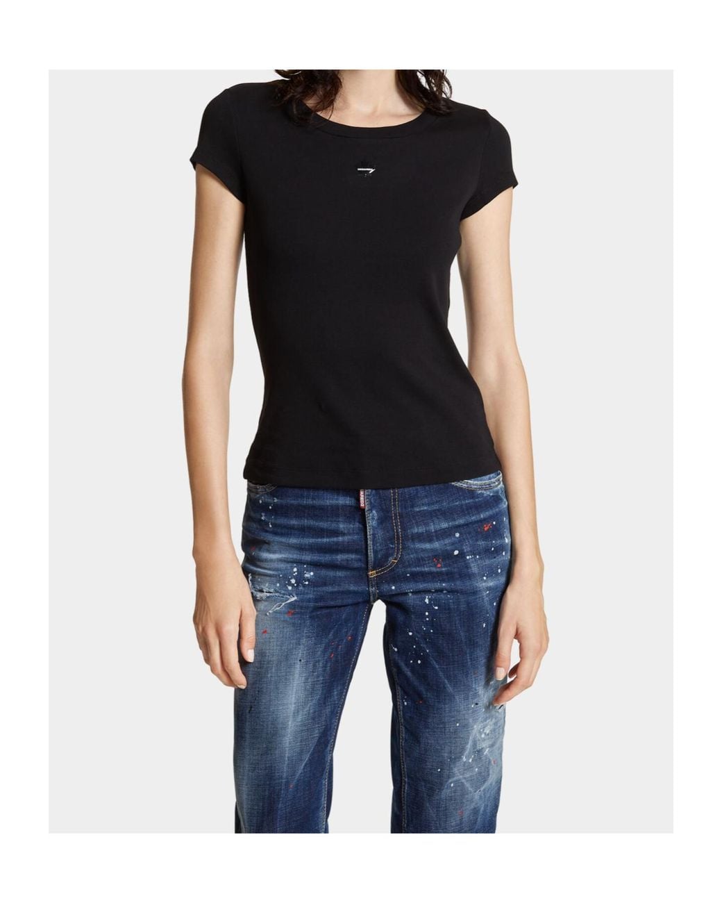 DSquared² Black Leaf Logo Plaque Crewneck T-Shirt
