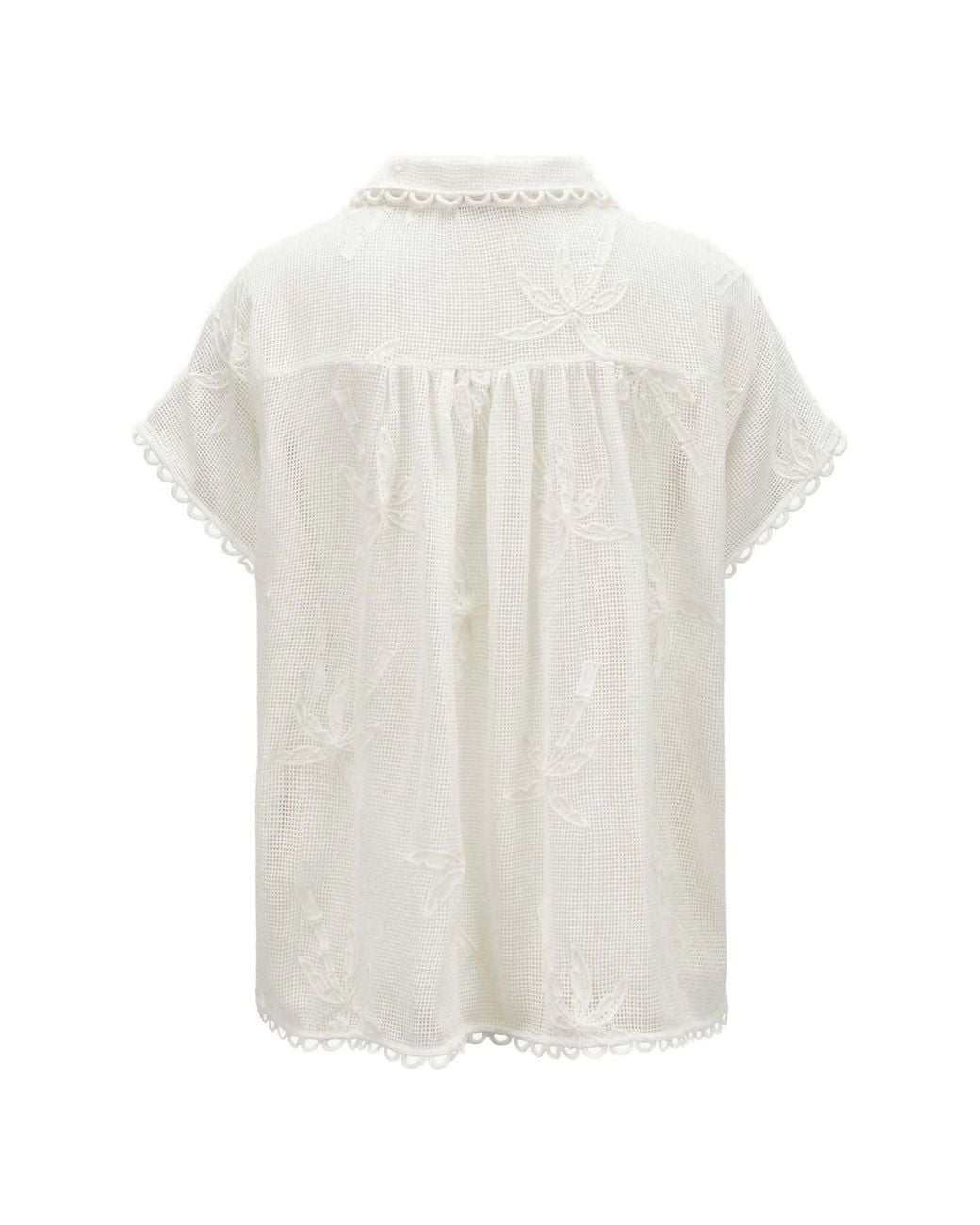 Farm Rio White Palm Trees Scalloped Short-Sleeved Shirt
