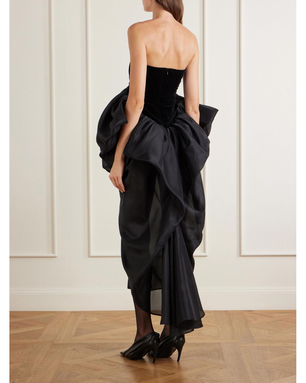 Khaite Black Draped Silk-Organza Midi Dress