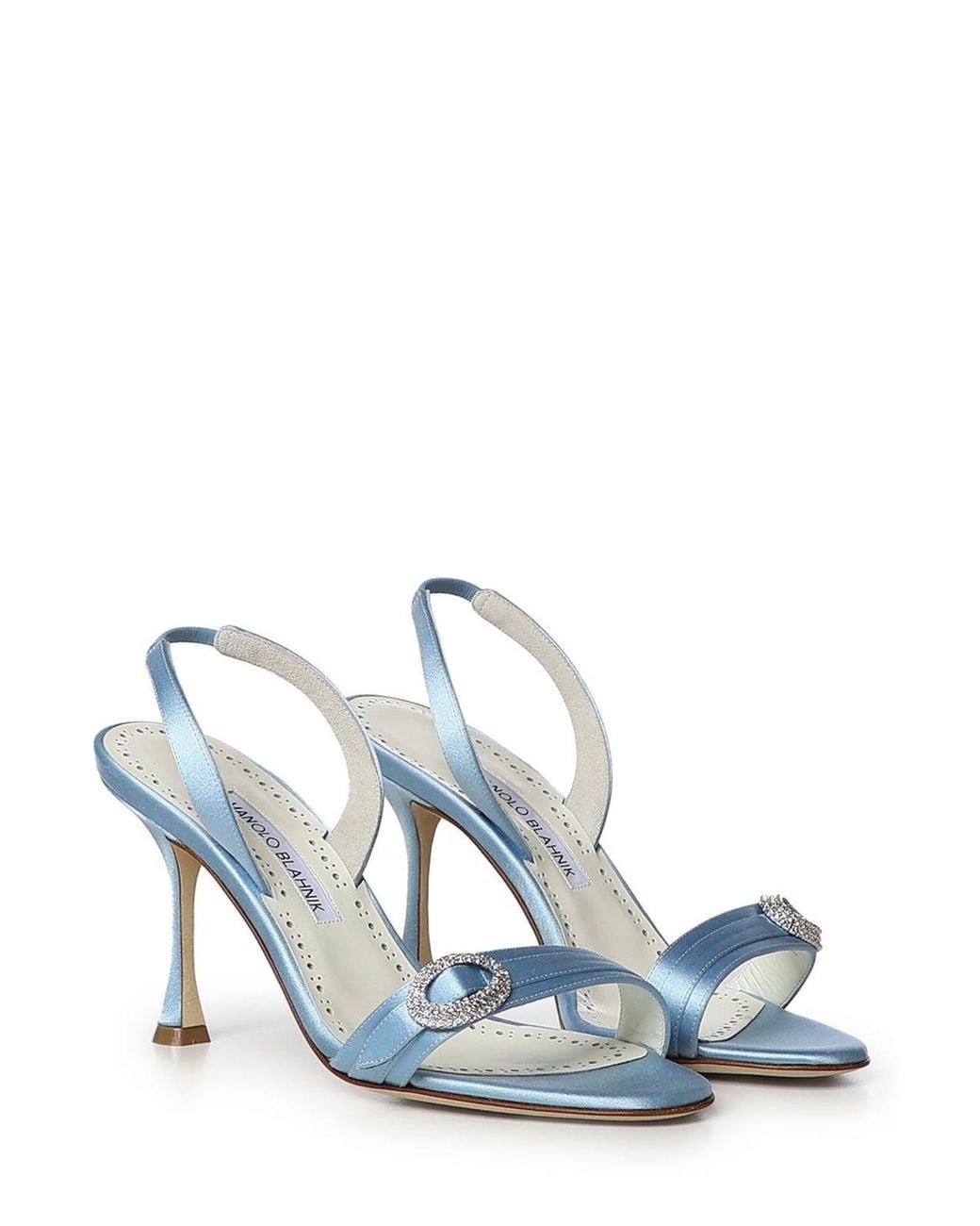 Manolo Blahnik Blue Crystal Buckle Heeled Sandals