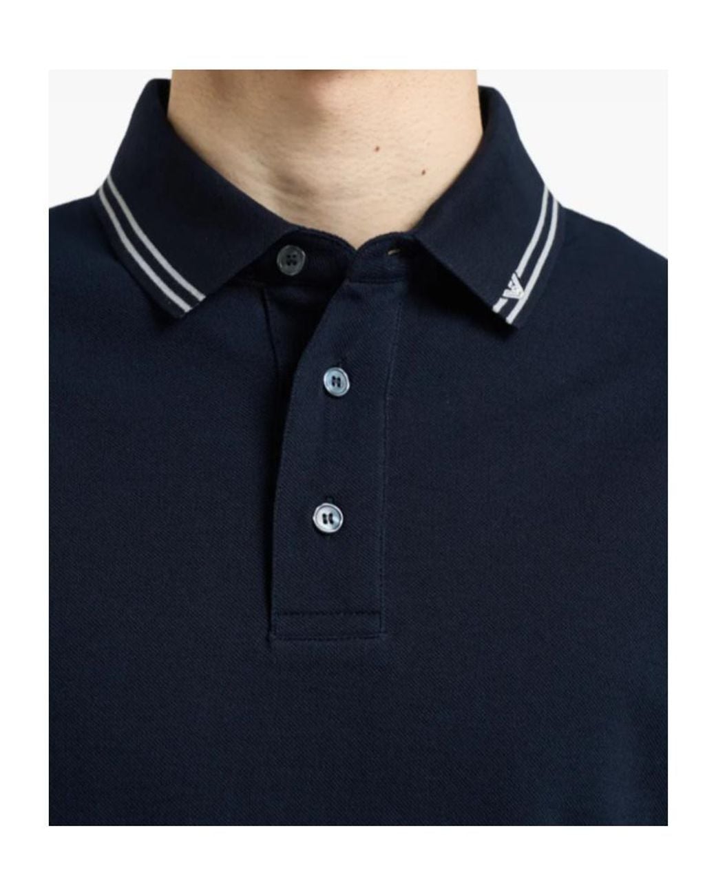 Emporio Armani Blue Stripe Detailed Short-Sleeved Polo Shirt for men