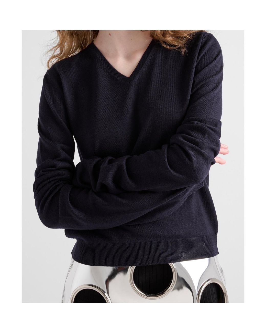 Prada Black Wool V-Neck Sweater