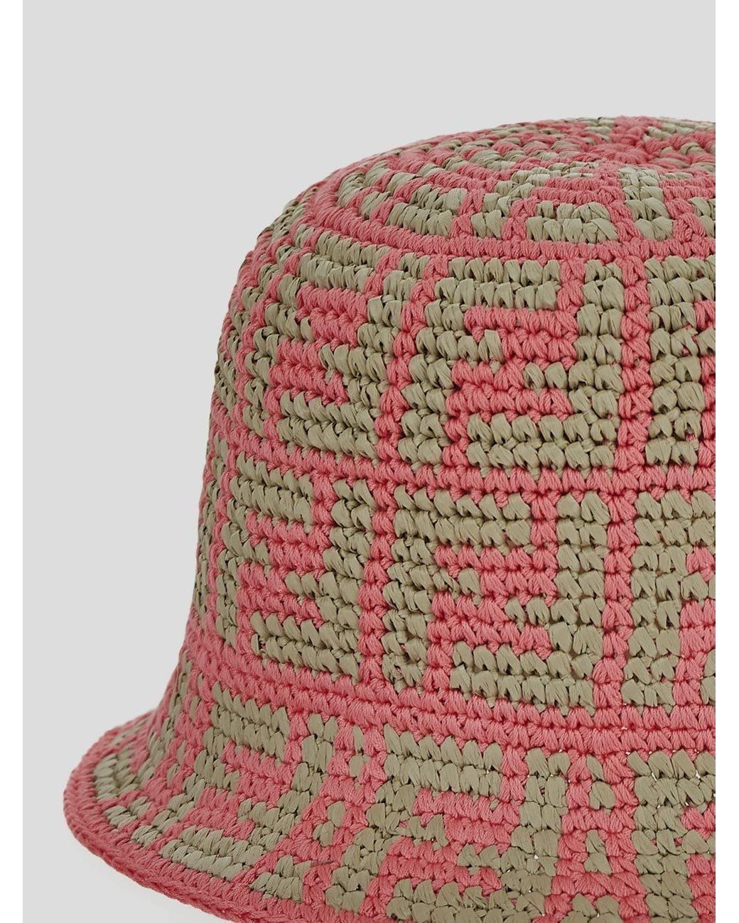 Fendi Brown Crochet-Knit Jacquard Bucket Hat