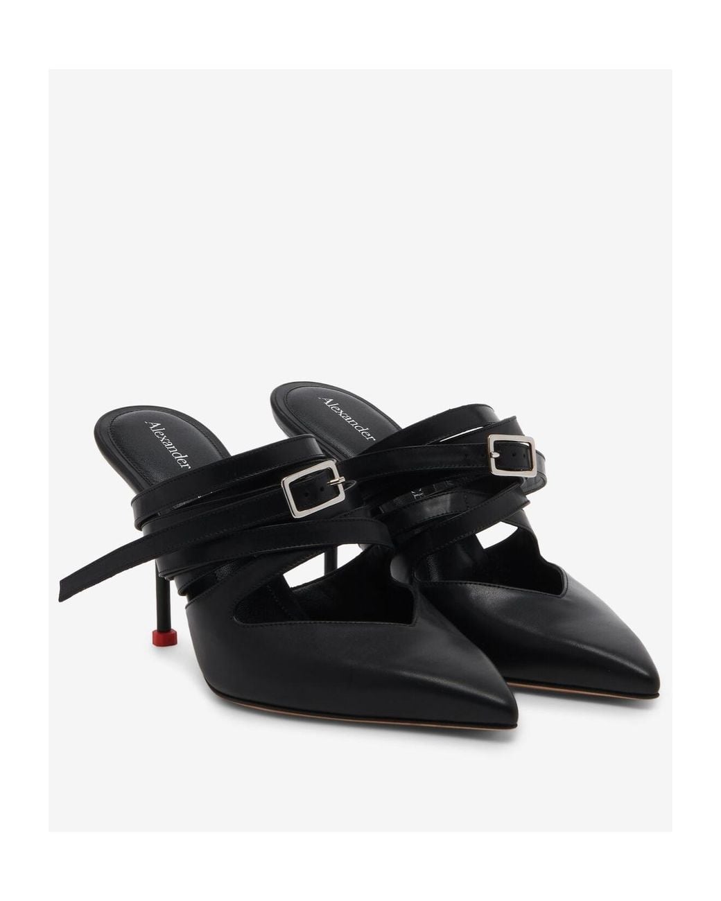 McQueen Black Strappy Pointed-Toe Mules