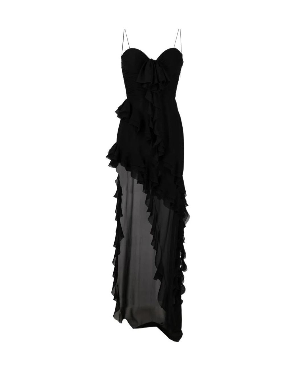 Alessandra Rich Black Frilled Side Slit Gown