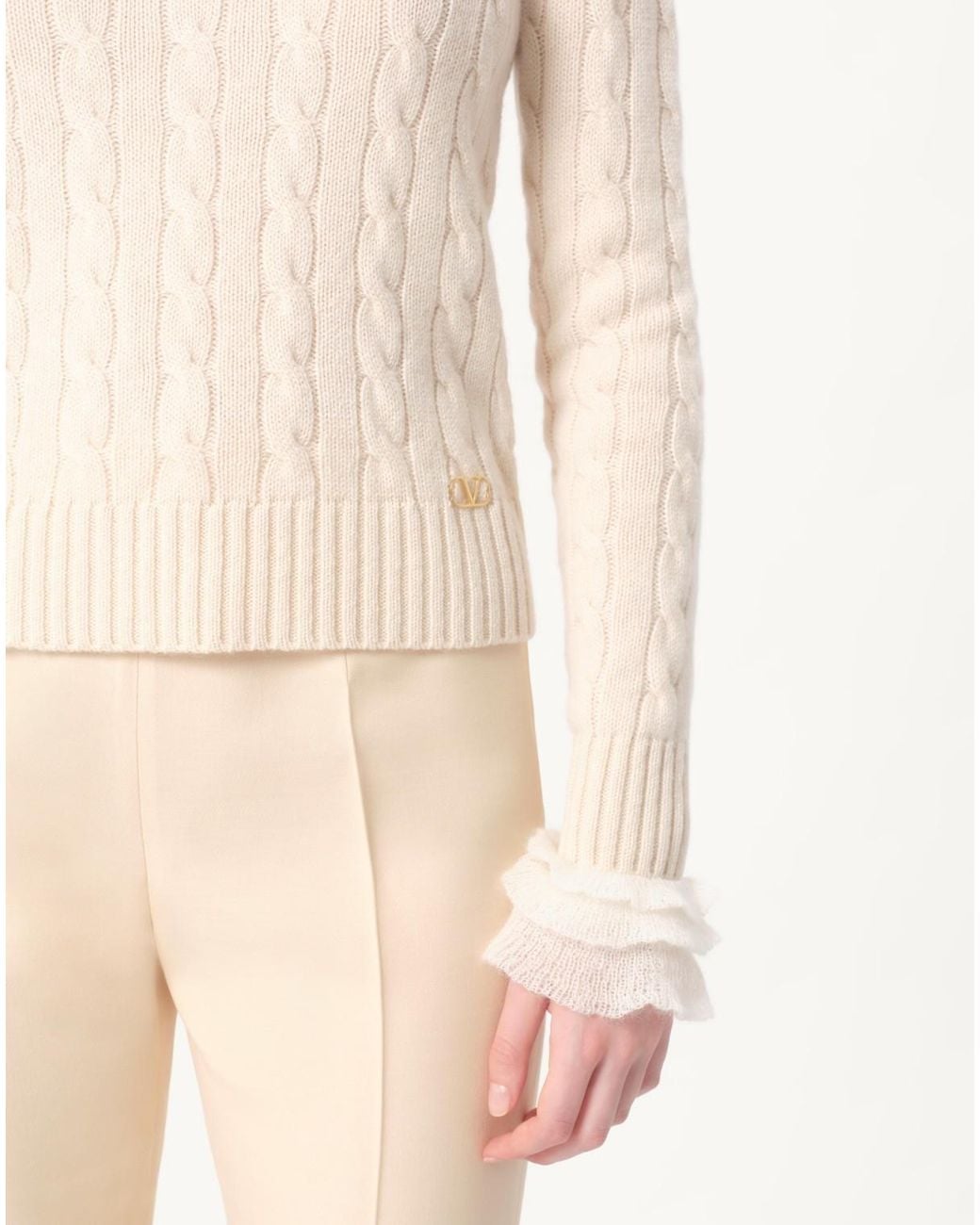 Valentino White Crewneck Long-Sleeved Jumper