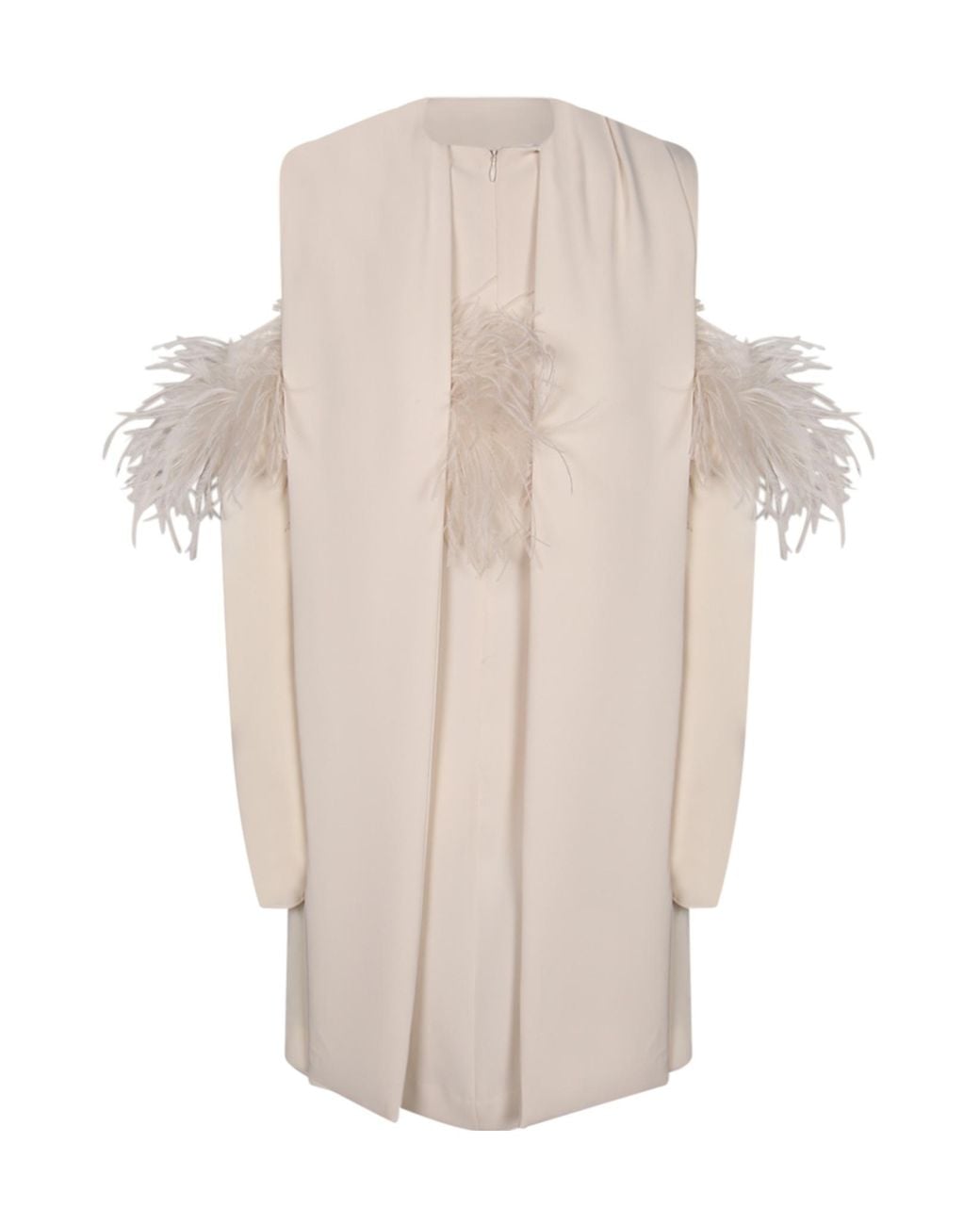 P.A.R.O.S.H. White Feather-Trim Cold-Shoulder Mini Dress