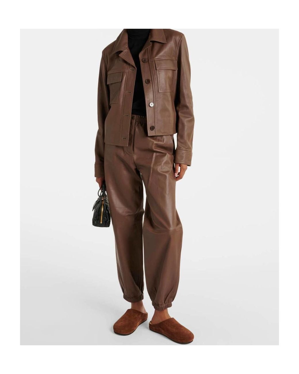 Joseph Brown Single-Breasted Leather Jacket
