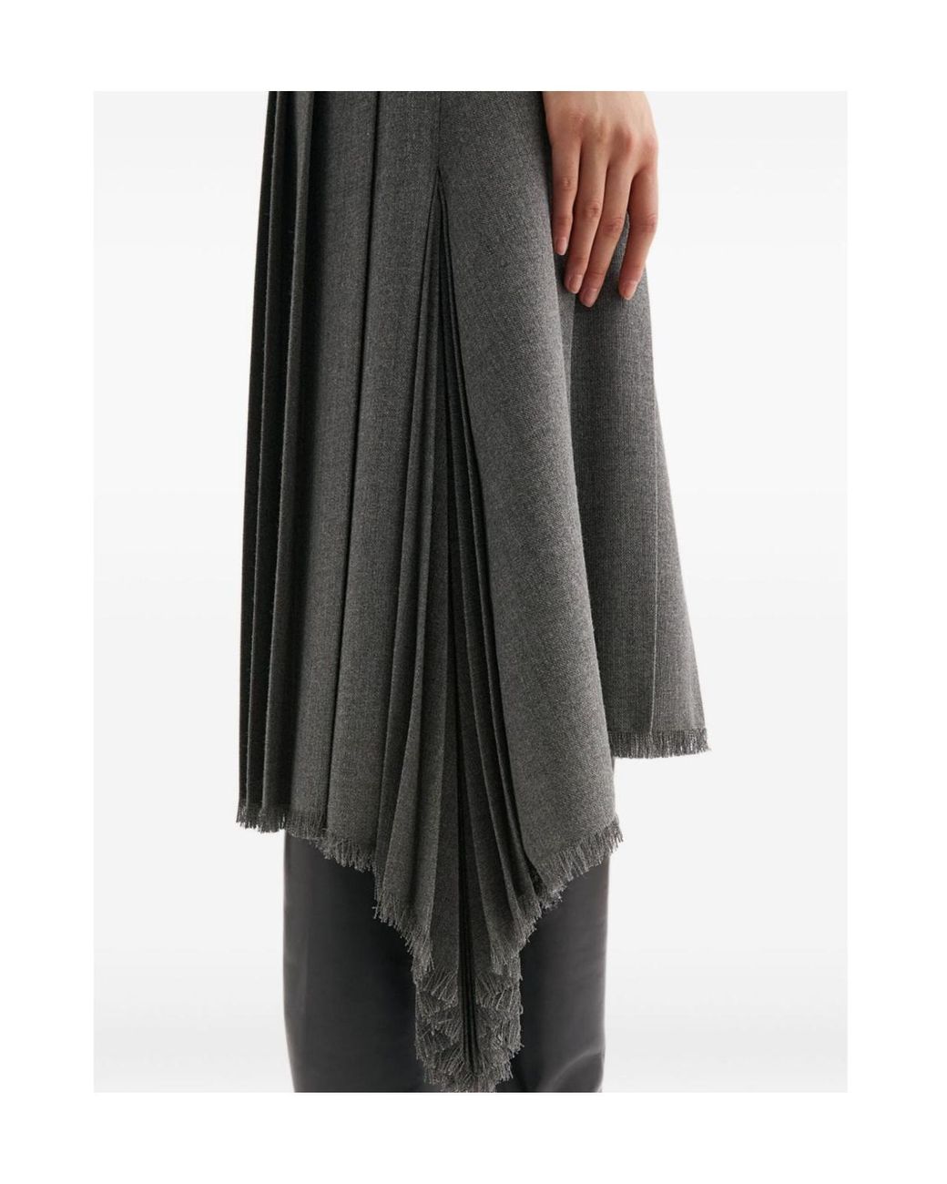Jil Sander Gray Asymmetric Pleated Midi Skirt