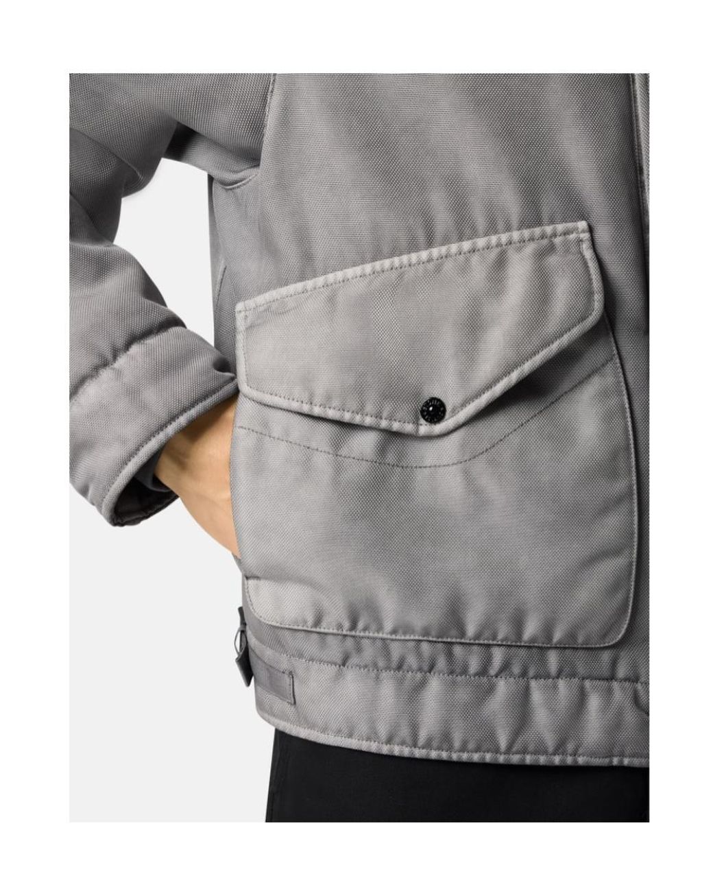Stone Island Gray Padded Stand Collar Jacket With Anti-Drop for men