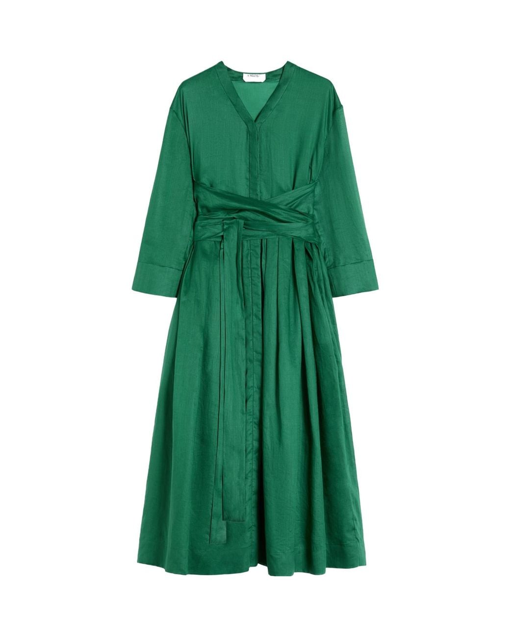 Max Mara Green Ramie Midi Shirt Dress