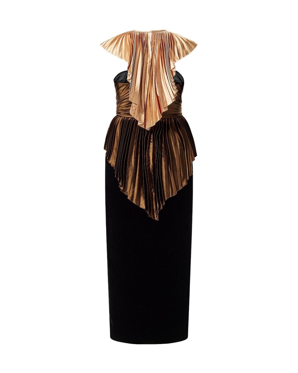 Gucci Black Colorblock Pleated Sleeveless Midi Gown