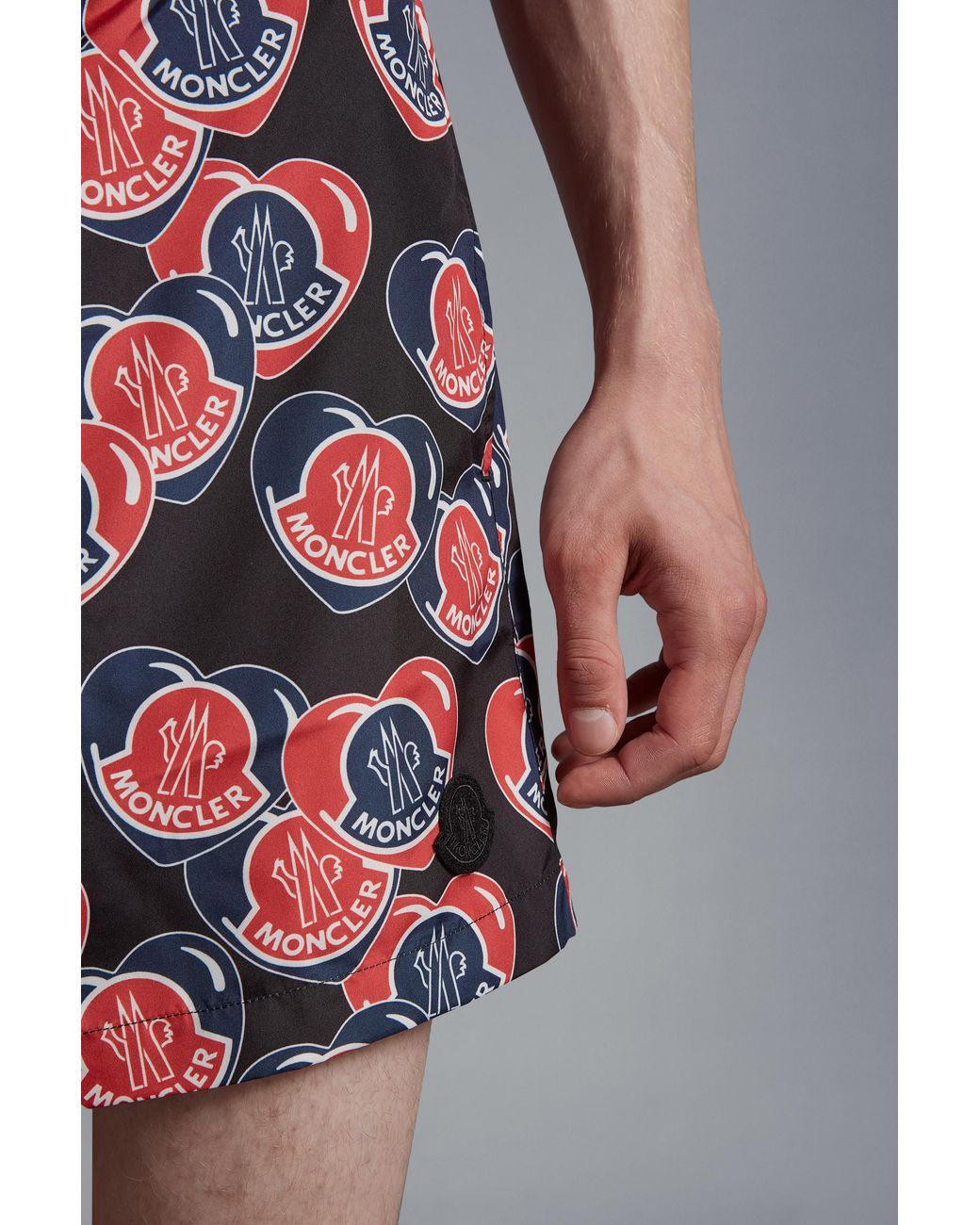 Moncler Red Logo Printed Swim Shorts for men
