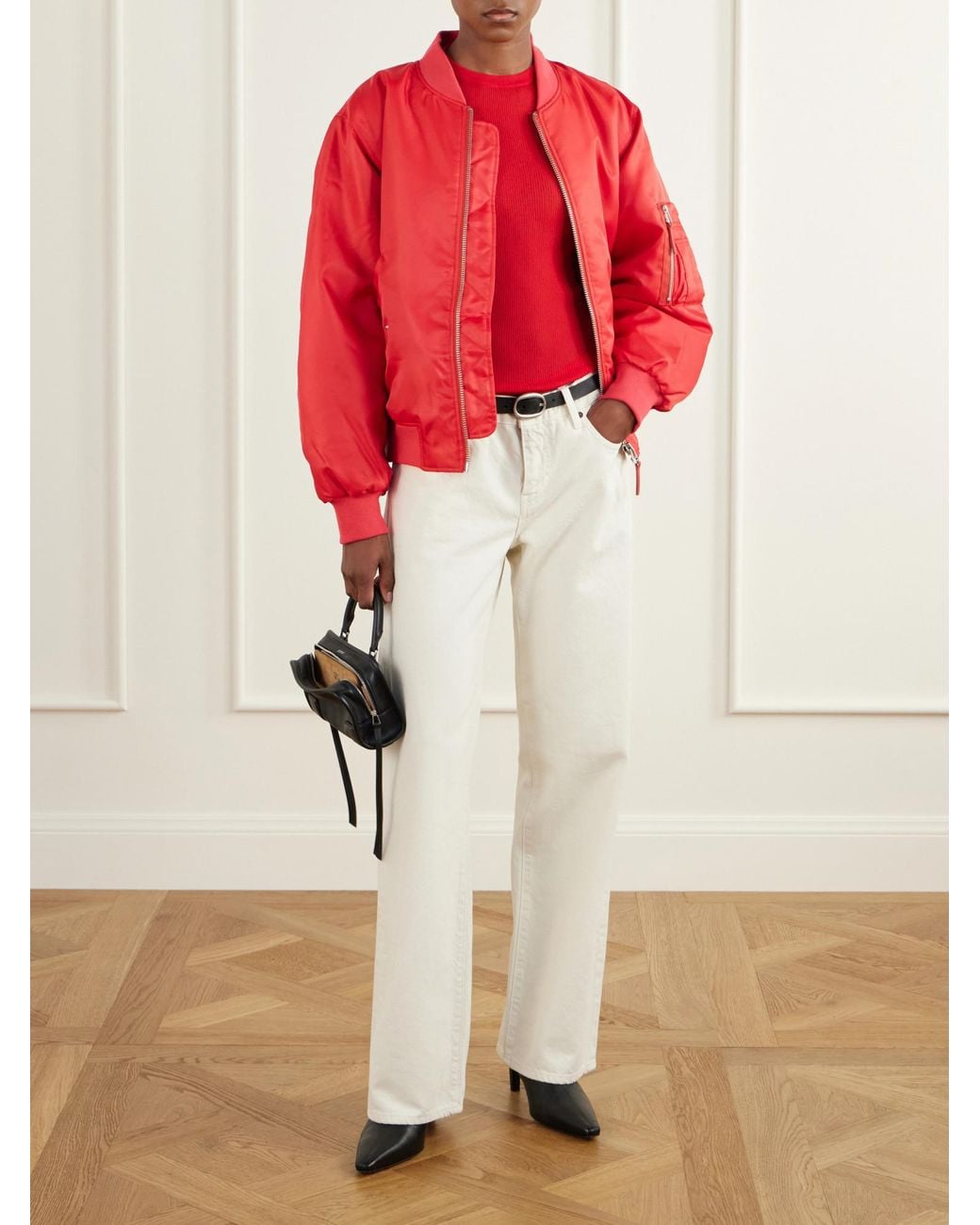 Anine Bing Red Ribbed Sweater