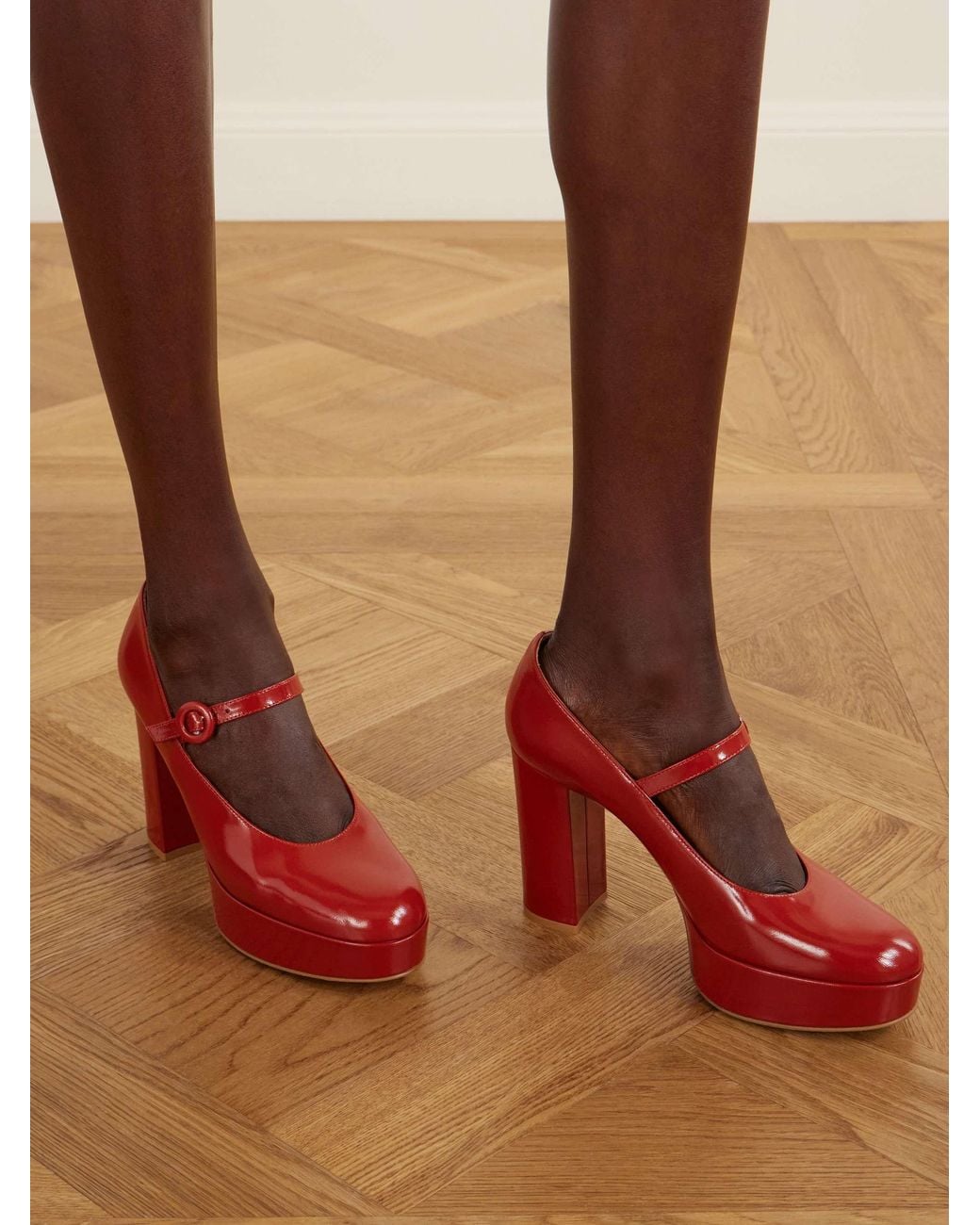 Gianvito Rossi Red Leather Mary Jane Pumps