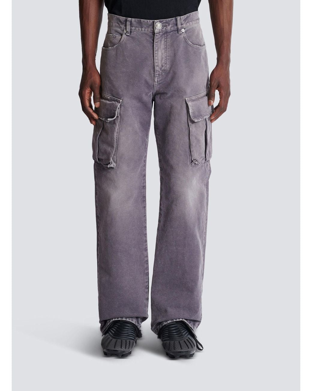 Balmain Gray Denim Loose-Fit Cargo Jeans for men