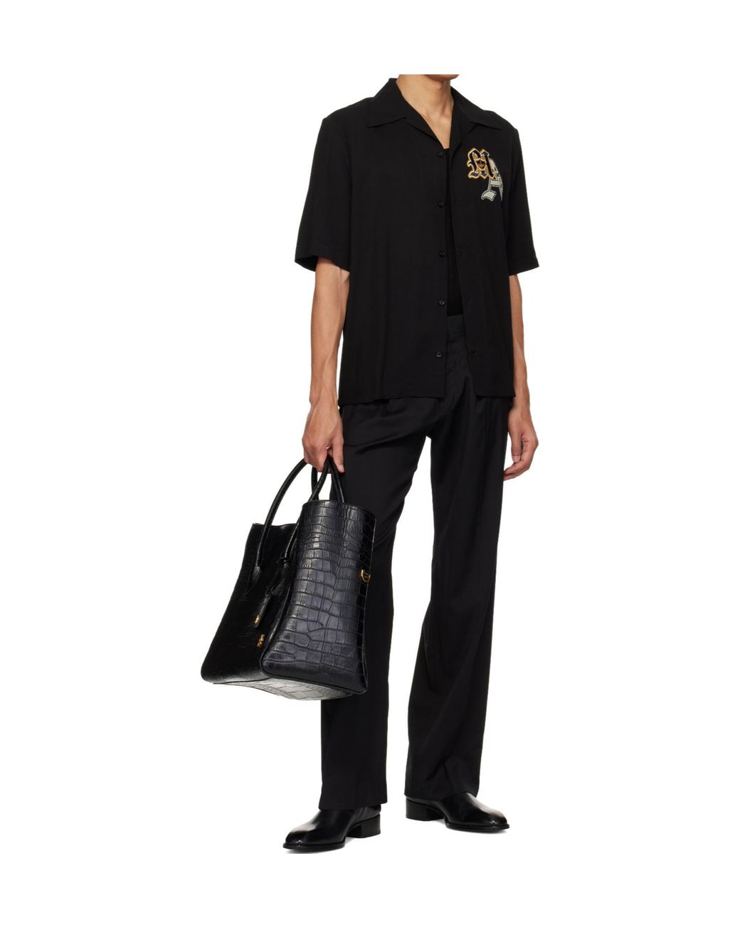 Amiri Black Varsity Patch Camp Logo Shirt for men