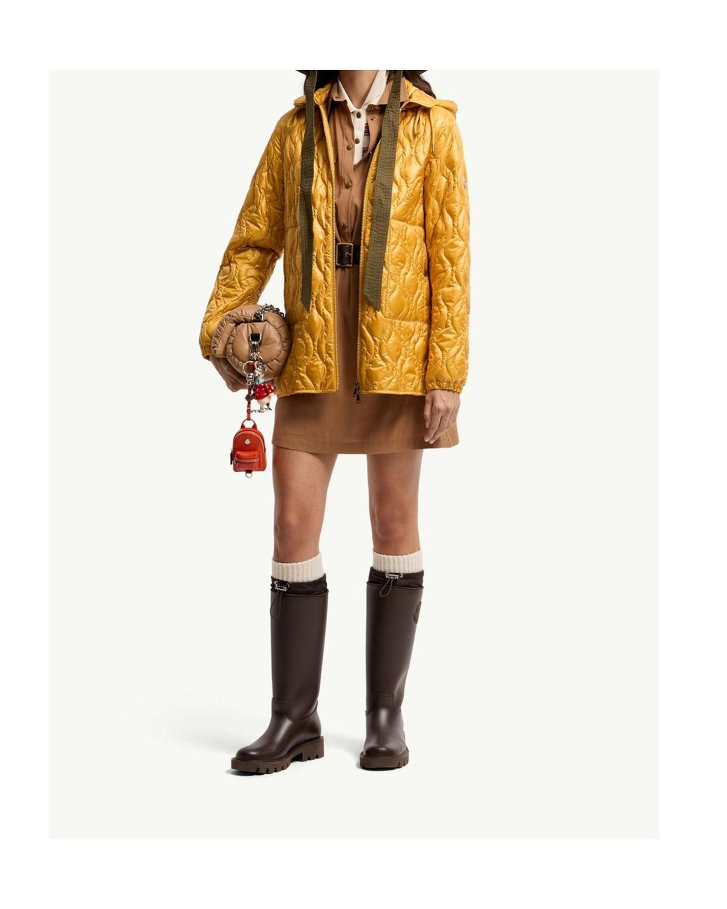 Moncler Yellow Balette Geometric Quilted Mid-Length Down Jacket