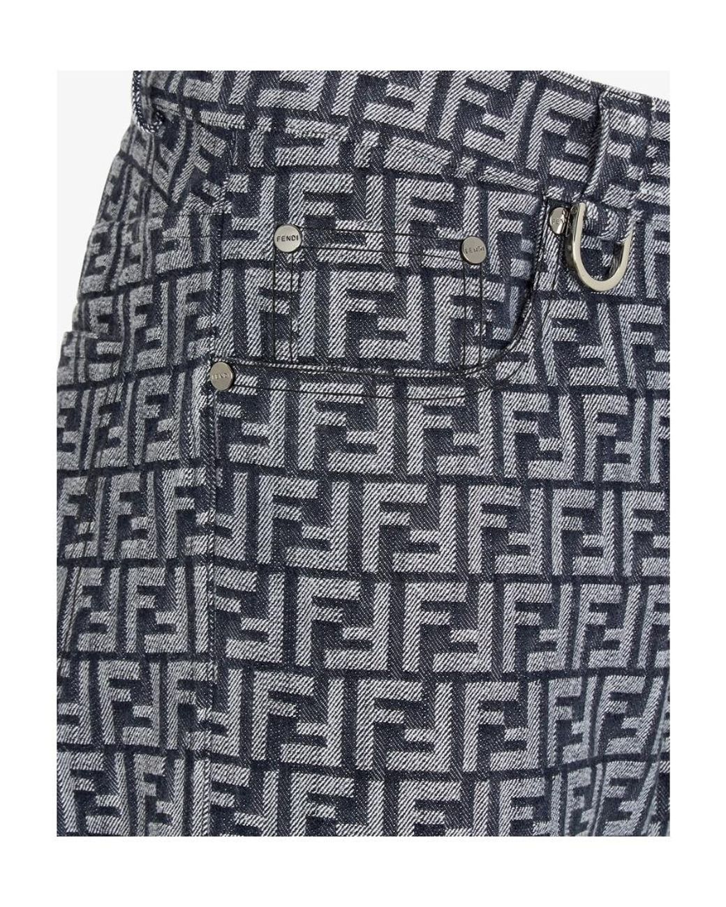 Fendi Blue Ff-Detailed Straight Jeans for men