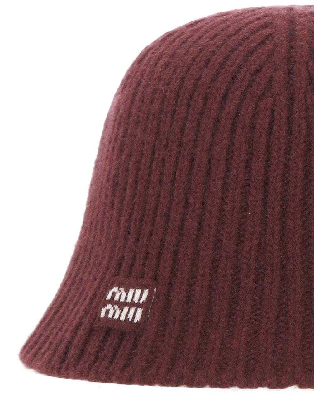 Miu Miu Brown Ribbed-Knit Beanie Hat