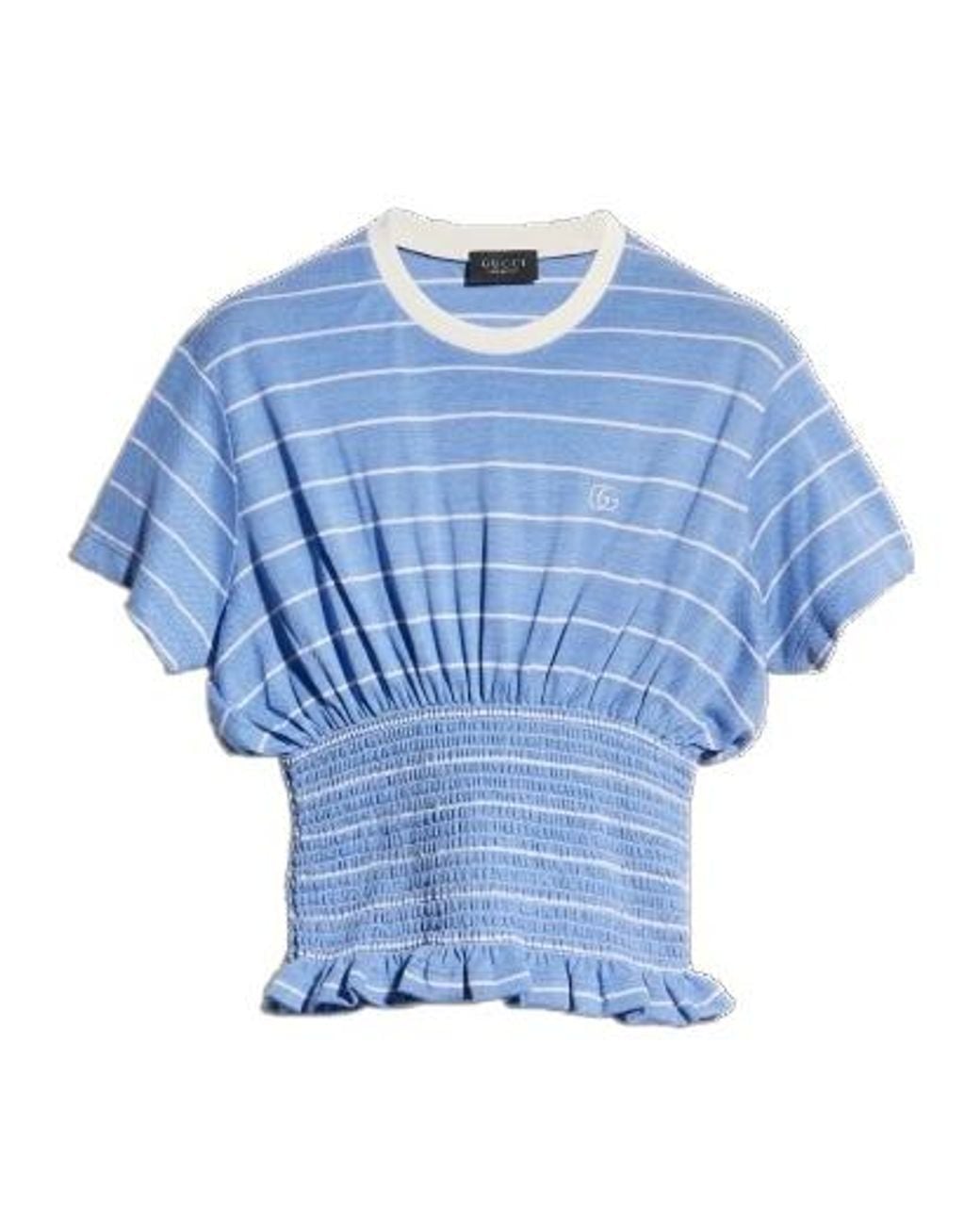 Gucci Blue Striped Silk Jersey T-Shirt
