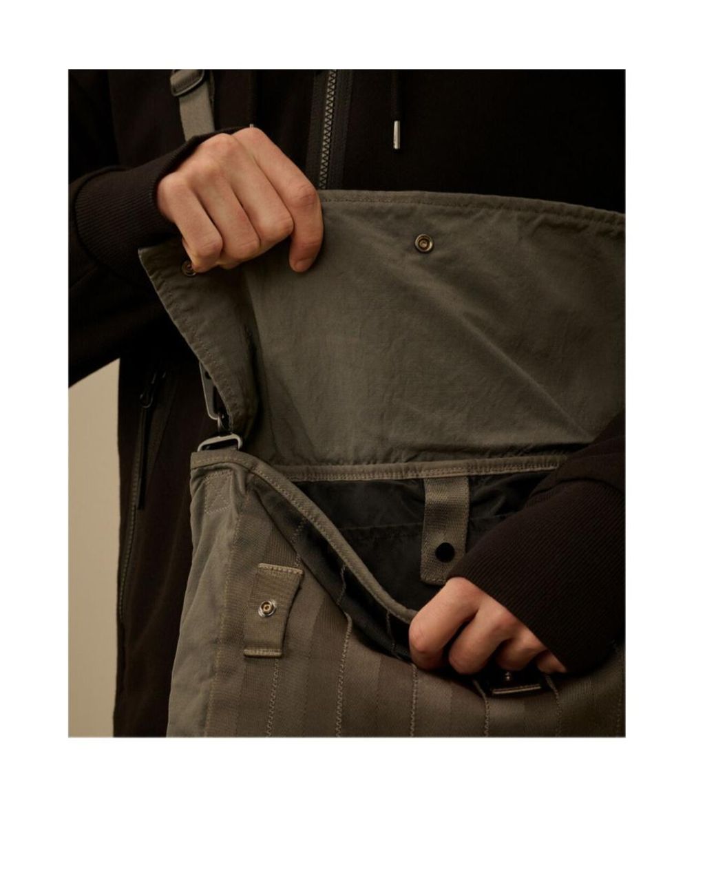 C P Company Gray Button Striped Tote Bag for men