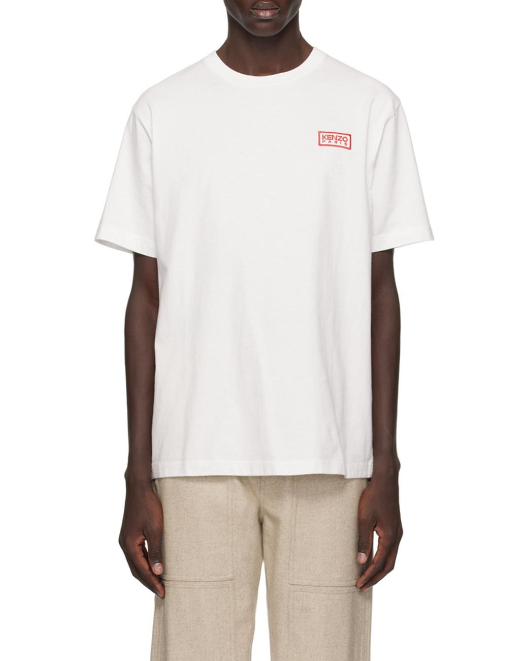 KENZO White Logo Embroidered Crewneck T-Shirt for men