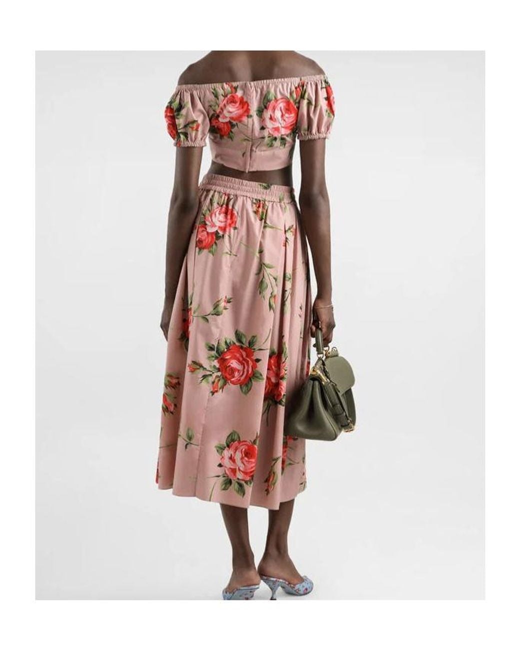 Dolce & Gabbana Red Pleated Floral Midi Skirt
