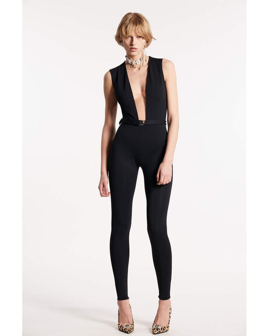 DSquared² Black Plunge-Neck Sleeveless Jumpsuit