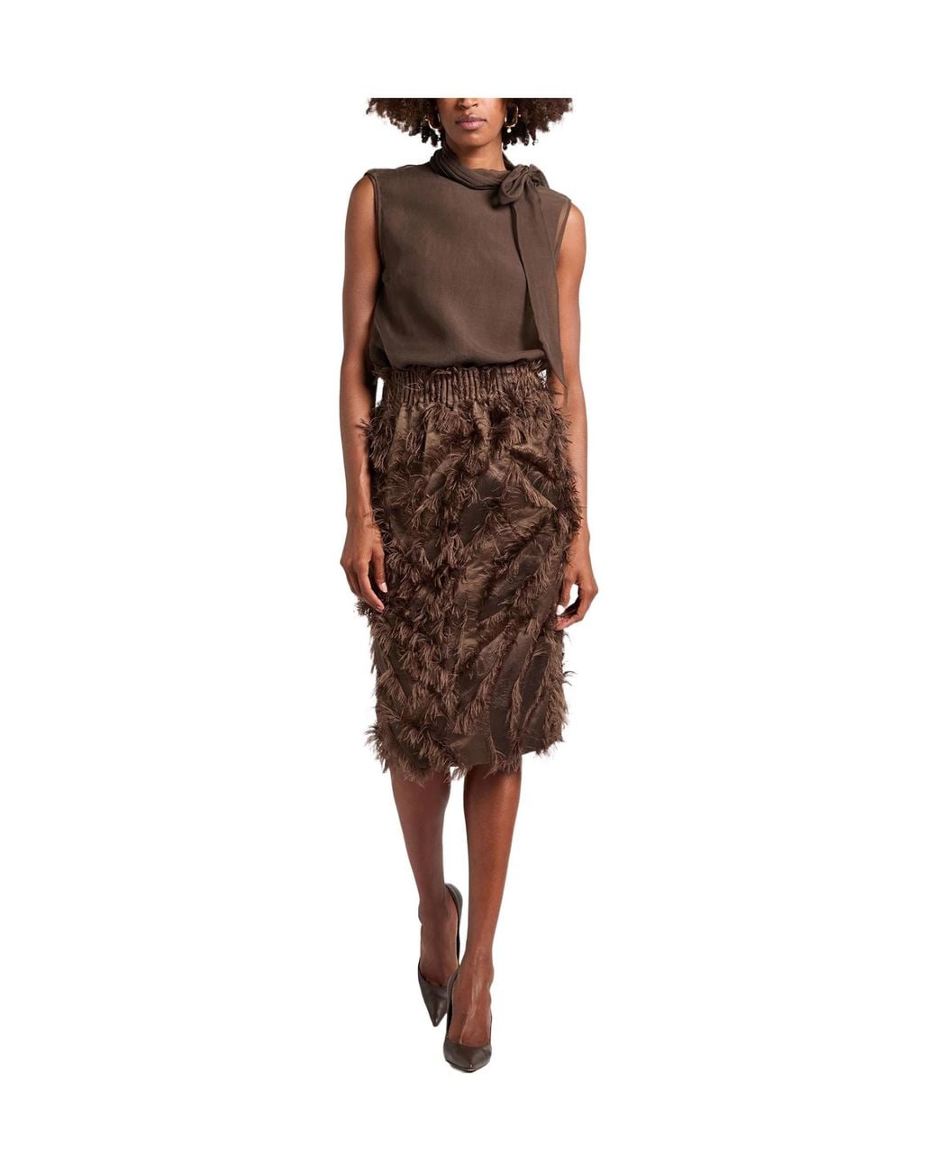 Brunello Cucinelli Brown Satin Midi Skirt