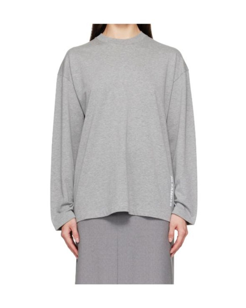 Jil Sander Gray Long Sleeve Crew Neck Boxy Fit T-Shirt