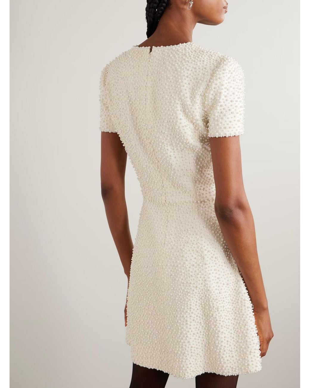 Carolina Herrera White Embellished Wool-Blend Crepe Mini Dress