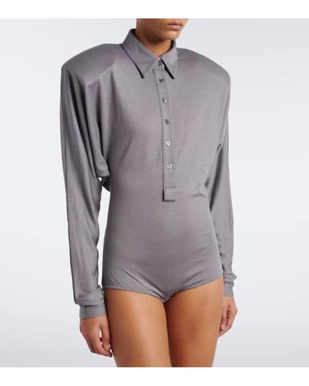Mugler Gray Jersey Polo Bodysuit